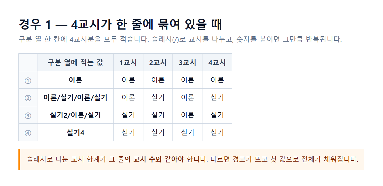 시간표 등록 11단계 화면